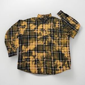 Upcycled Bleach Distressed Grunge Plaid Flannel Shirt Mens Large Roundtree Yorke
